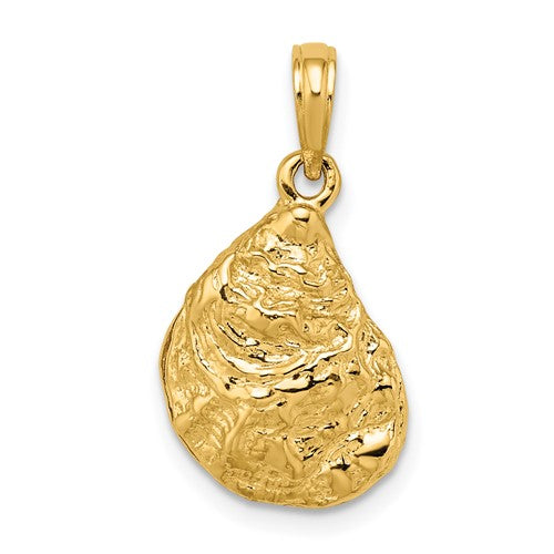 14k Yellow Gold Oyster Shell Seashell 3D Pendant Charm