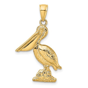 14k Yellow Gold Pelican Bird 3D Pendant Charm