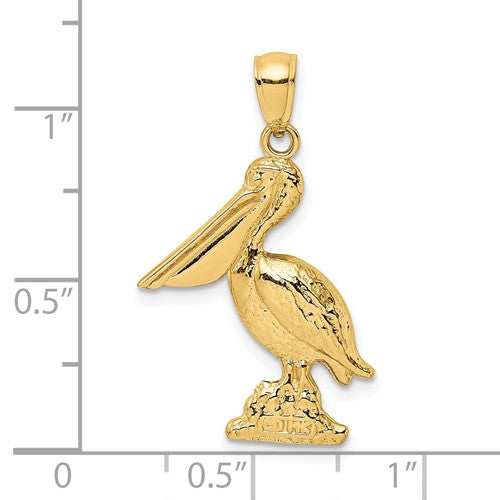 14k Yellow Gold Pelican Bird 3D Pendant Charm