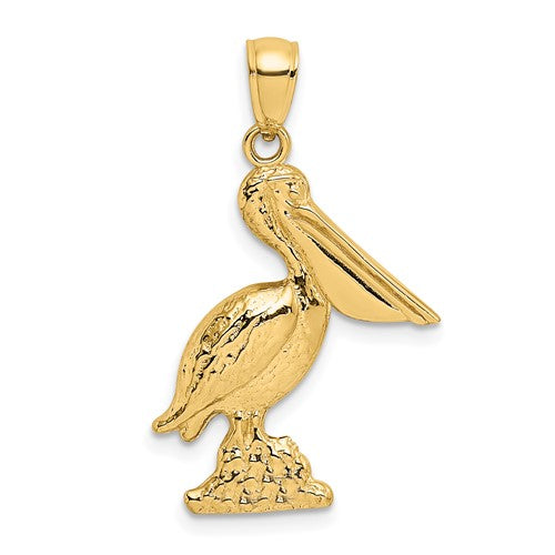 14k Yellow Gold Pelican Bird 3D Pendant Charm