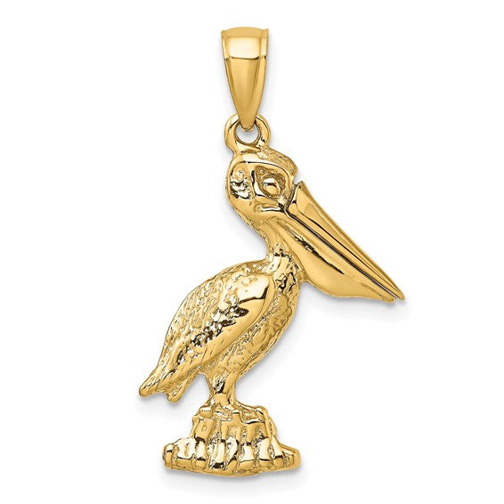14k Yellow Gold Pelican Bird Moveable Mouth 3D Pendant Charm