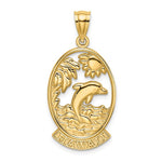 Afbeelding in Gallery-weergave laden, 14k Yellow Gold Hawaii Dolphin Palm Coconut Tree Sun Waves Pendant Charm
