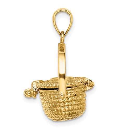 14k Yellow Gold Nantucket Basket 3D Pendant Charm