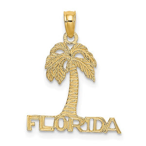 14k Yellow Gold Florida Palm Tree Pendant Charm