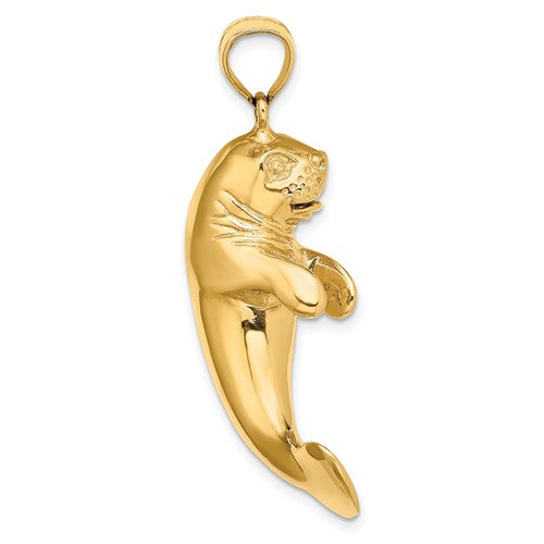 14k Yellow Gold Manatee 3D Large Pendant Charm