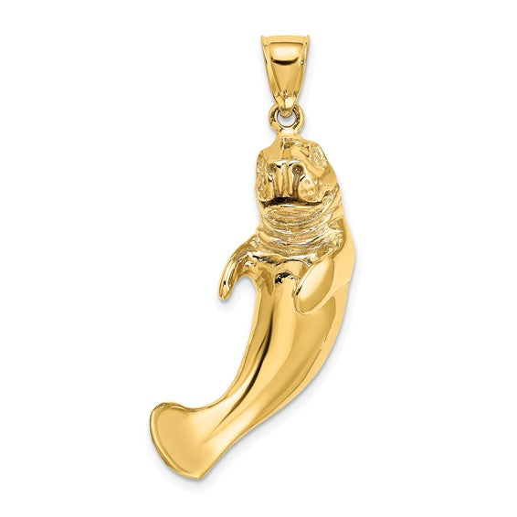 14k Yellow Gold Manatee 3D Large Pendant Charm