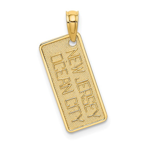 14k Yellow Gold Ocean City New Jersey License Plate Pendant Charm