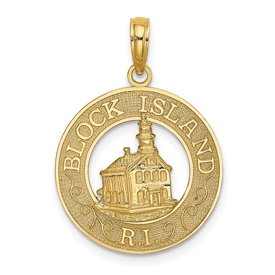 14k Yellow Gold Block Island North Light Lighthouse RI Rhode Island Pendant Charm