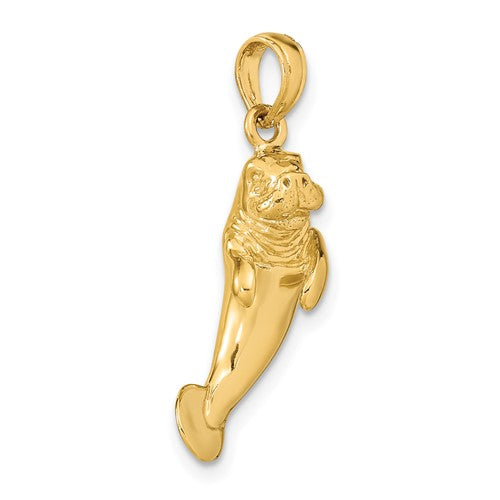 14k Yellow Gold Manatee 3D Pendant Charm