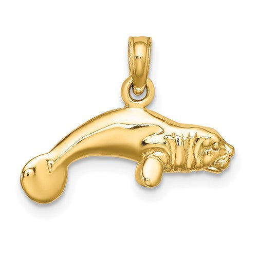 14k Yellow Gold Manatee 3D Pendant Charm