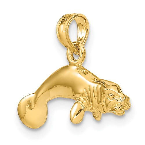 14k Yellow Gold Manatee 3D Pendant Charm