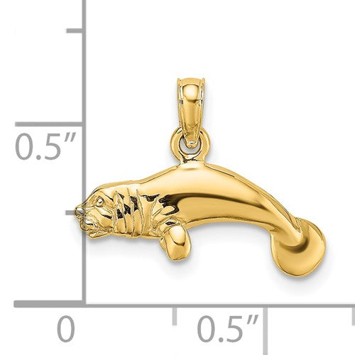 14k Yellow Gold Manatee 3D Pendant Charm