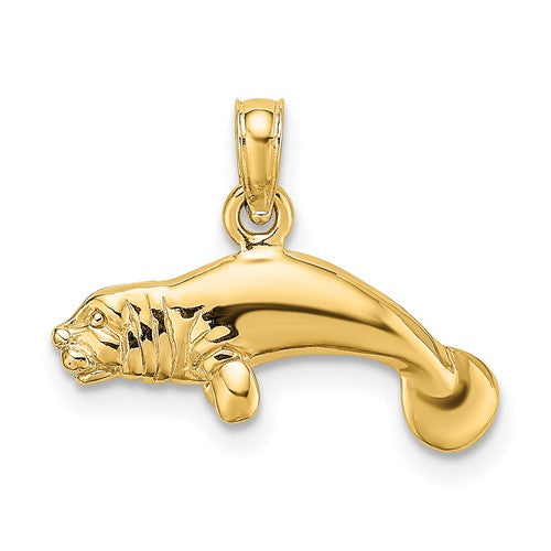 14k Yellow Gold Manatee 3D Pendant Charm
