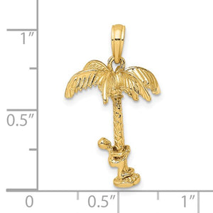 14k Yellow Gold Coconut Tree Moveable Man 3D Pendant Charm