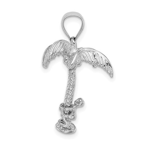 14k White Gold Coconut Tree Moveable Man 3D Pendant Charm