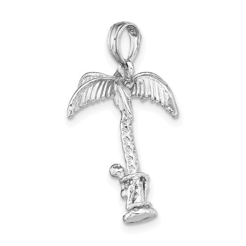 14k White Gold Coconut Tree Moveable Man 3D Pendant Charm