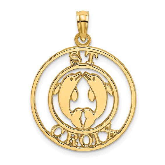 14k Yellow Gold St. Croix Dolphins Travel Vacation Pendant Charm