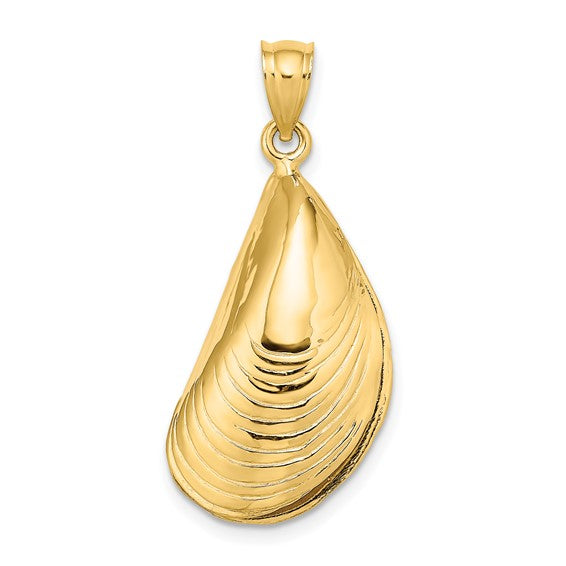 14k Yellow Gold Mussel Shell 3D Pendant Charm