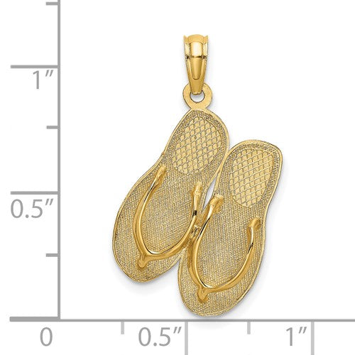 14k Yellow Gold Ocean City Flip Flops Sandals Pendant Charm