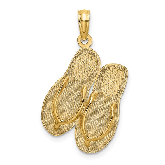 14k Yellow Gold Ocean City Flip Flops Sandals Pendant Charm