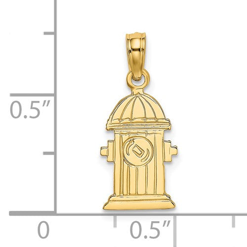 14k Yellow Gold Fire Hydrant Firefighter Pendant Charm