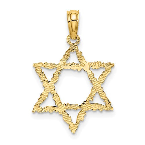 14k Yellow Gold Star of David Textured Pendant Charm