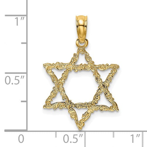 14k Yellow Gold Star of David Textured Pendant Charm