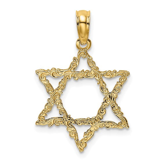 14k Yellow Gold Star of David Textured Pendant Charm