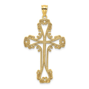 14k Yellow Gold Beaded Cut Out Cross Large Pendant Charm