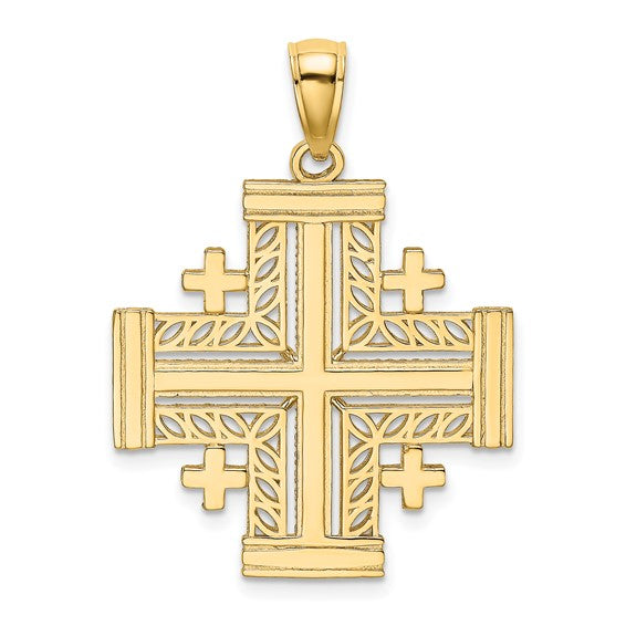 14k Yellow Gold Jerusalem Cross Cut Out Pendant Charm