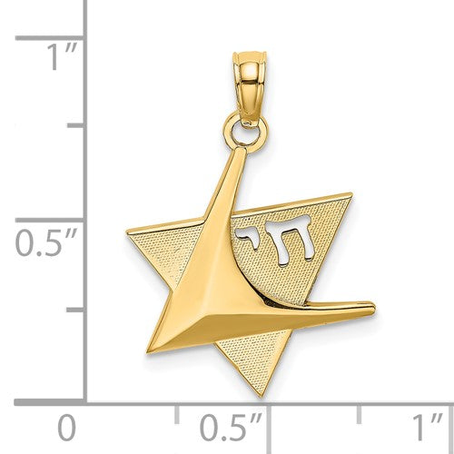 14k Yellow White Gold Two Tone Star of David Chai Symbol Pendant Charm