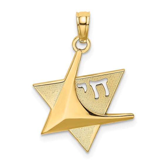 14k Yellow White Gold Two Tone Star of David Chai Symbol Pendant Charm