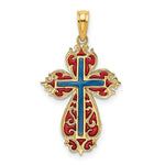 Load image into Gallery viewer, 14k Yellow Gold Enamel Blue Red Cross Pendant Charm
