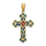 Afbeelding in Gallery-weergave laden, 14k Yellow Gold Enamel Cross Scroll Design Pendant Charm
