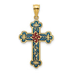 Afbeelding in Gallery-weergave laden, 14k Yellow Gold Enamel Cross Scroll Design Pendant Charm
