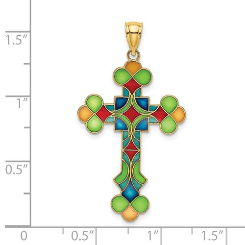 14k yellow gold enamel multi color cross pendant charm