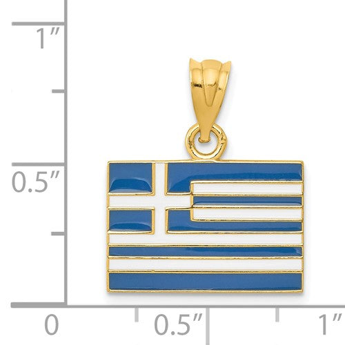 14k Yellow Gold Enamel Greece Flag Pendant Charm