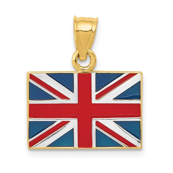 14k Yellow Gold Enamel United Kingdom UK Flag Pendant Charm