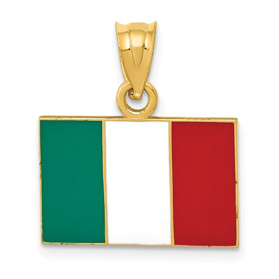 14k Yellow Gold Enamel Italy Flag Pendant Charm