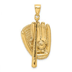 Lataa kuva Galleria-katseluun, 14k Yellow Gold Baseball Bat Glove 3D Large Pendant Charm
