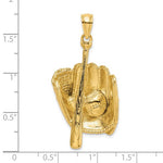 이미지를 갤러리 뷰어에 로드 , 14k Yellow Gold Baseball Bat Glove 3D Large Pendant Charm
