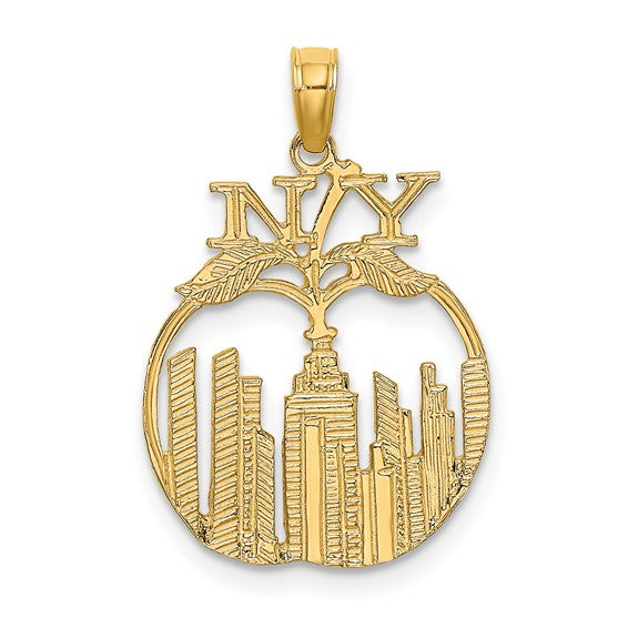 14K Yellow Gold New York City Skyline NY Empire State Big Apple Pendant Charm