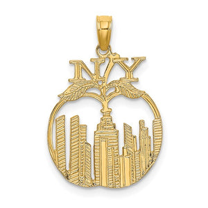 14K Yellow Gold New York City Skyline NY Empire State Big Apple Pendant Charm