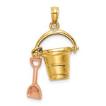 Загрузить изображение в средство просмотра галереи, 14k Yellow Rose Gold Ocean City NJ New Jersey Beach Bucket Pail Shovel 3D Pendant Charm
