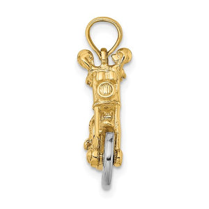 14k Yellow White Gold Two Tone Motorcycle Moveable 3D Pendant Charm