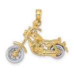 Carregar imagem no visualizador da galeria, 14k Yellow White Gold Two Tone Motorcycle Moveable 3D Pendant Charm
