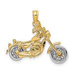 Indlæs billede til gallerivisning 14k Yellow White Gold Two Tone Motorcycle Moveable 3D Pendant Charm
