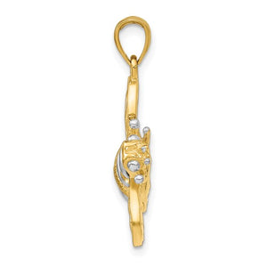 14k Yellow Gold and Rhodium Two Tone Bee Bumblebee 3D Pendant Charm
