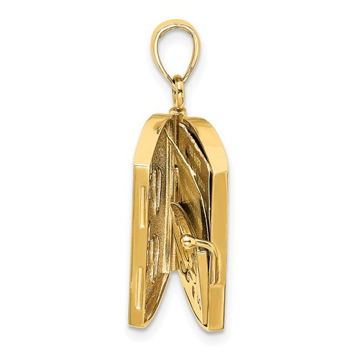 14k Yellow Gold and Rhodium Footprints in the Sand Prayer Book 3D Pendant Charm