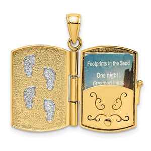 14k Yellow Gold and Rhodium Footprints in the Sand Prayer Book 3D Pendant Charm